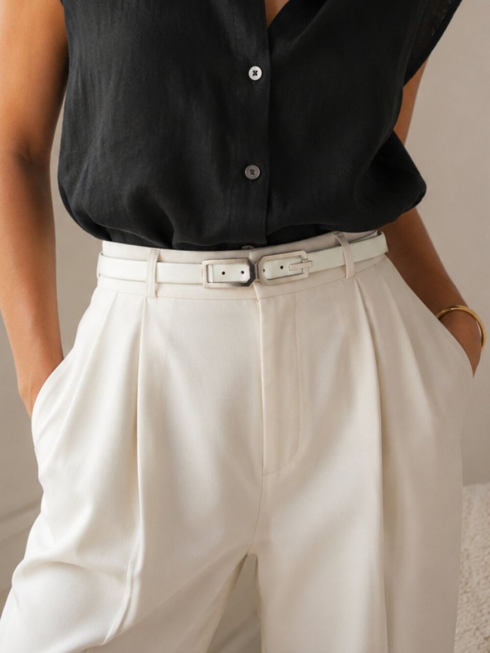 Dolce & Gabbana Ivory Leather Geometric DG Buckle Belt Made in Italy 80cm